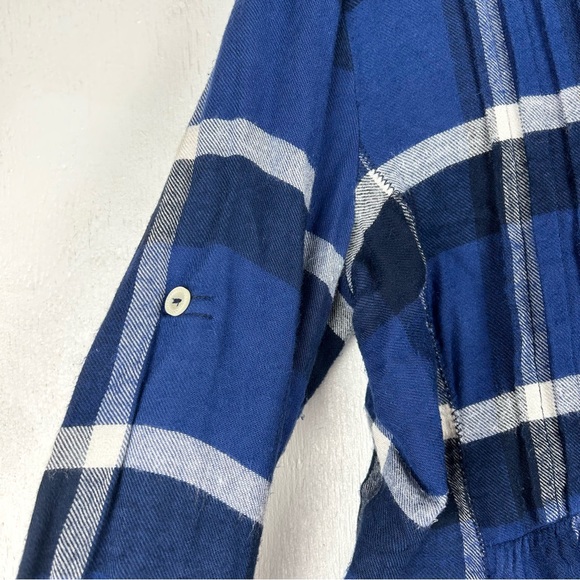 Anthropologie | HOLDING HORSES button up roll tab fringe hem blue plaid country - Picture 8 of 16
